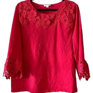 Charter Club Red Embellished Blouse with Lace Details, XXL